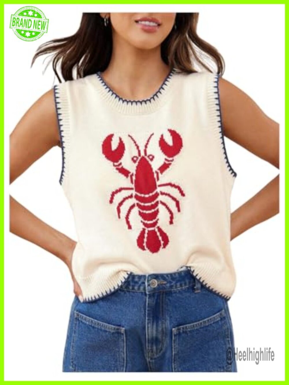 Lobster Crochet Knit Sweater Vest Sleeveless Tank Top Y2K